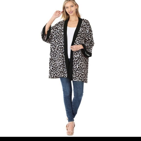 Animal Leopard Print Open Front Kimono/Cardigan - Picture 2 of 5